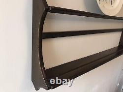 Vintage mid century Ercol dark elm wood wall hanging plate rack shelf 96cm wide