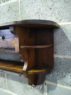 Vintage rustic French solid oak kitchen pan rack with shelves and spice drawers