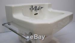 Vtg 1940s Kohler Wall Mount Porcelain Bathroom Sink Towel Rack Chrome Legs K1605
