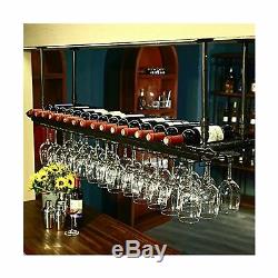 WGX Wine Bar Wall Rack 60'', Hanging Bar Glass Rack&Hanging Bottle Holder Adju