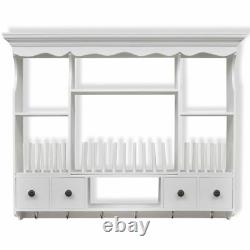 Wall Dish Rack White Wooden Kitchen Display Cabinet Mounted Plate Holder Drainer
