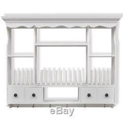 Wall Dish Rack White Wooden Kitchen Display Cabinet Mounted Plate Holder Drainer