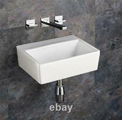 Wall Hung Basin No Tap Hole Bathroom Rectangle White Ceramic Sink 385mm by 300mm