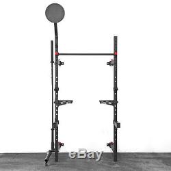 Wall Mount Foldable Squat Rack with Pullup Bar, Wall Ball Target, Landmine, & More