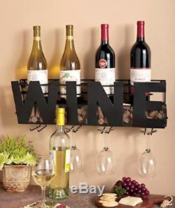 Wall Mount Metal Wine Rack Hanging Bottle Corks Holder Sturdy Storage Home Decor