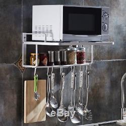 Wall Mount Microwave Oven Rack Bracket Stand Kitchen Shelf Storage Cabinet 2Tier