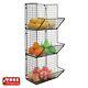 Wall Mount Rack Fruit Basket Holder Storage Metal Wire 3 Tier Bin Shelf Kitchen