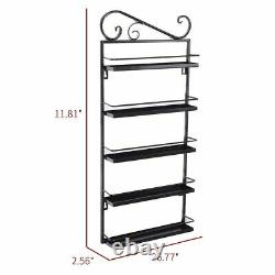 Wall Mount Spice Rack 5 Tier Height Adjustable For Home Kitchen Hanging Cabinet
