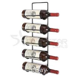 Wall Mounted 5 Bottle Metal Wine Rack In Black Champagne Vodka Whiskey Storage