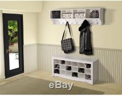 Wall-Mounted 60 in. Coat Rack Wide Hanging Entry Way Shelf Hooks 4 Cubbies White
