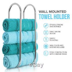 Wall Mounted Chrome Towel Holder Shelf Bathroom Storage Rack Rail Bar Stand New