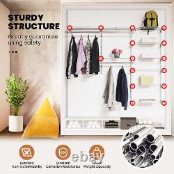 Wall-Mounted Closet System Adjustable Hanging Garment Rack Clothes Storage Rail