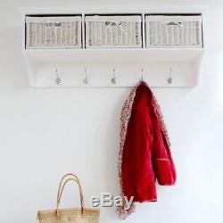 Wall Mounted Coat Rack with 3 Wicker Baskets Hallway Furniture Storage