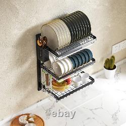Wall Mounted Dish Drying Rack, 3 Tier Stainless Steel Hanging Dish Drainer with