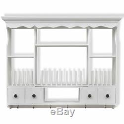 Wall Mounted Dish Rack Wooden Kitchen Wall Display Cabinet Holder Drainer White