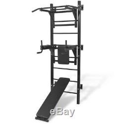 Wall Mounted Fitness Power Rack Tower Home Gym Bench Pull Up Chin Up Dip Station