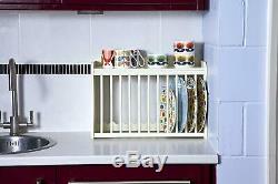 Wall Mounted Kitchen Plate & Mug Storage Unit Brown Wood Dish Drying Rack Cage