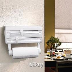 Wall Mounted Kitchen Roll Holder With Cling Film, storage rack and Foil Cutter