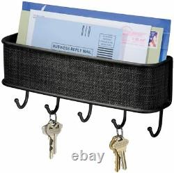 Wall-Mounted Letter Rack + Key Holder Black 5-Hooks Mail Post Organise Storage