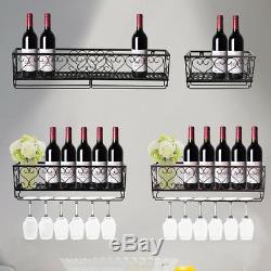 Wall Mounted Metal Wine Rack Champagne Glass Bottle Storage Organizer Holder Bar