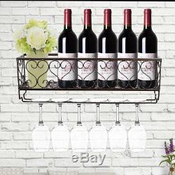 Wall Mounted Metal Wine Rack Champagne Glass Bottle Storage Organizer Holder Bar