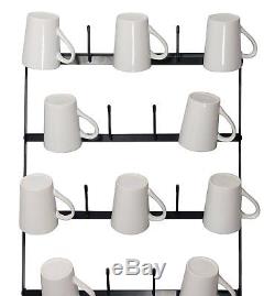 Wall Mounted Mug Rack 6 Row Metal Storage Display Organizer For Coffee Mugs