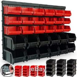 Wall Mounted Plastic Bins Box Kit With 32 Pcs Storage Rack For Garage /Workshop