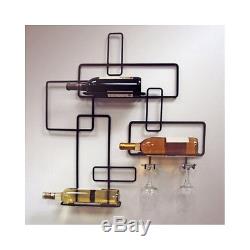 Wall-Mounted Rack Hanging Wire Contemporary Wine Bottle Iron Stemware Holder NEW