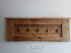 Wall Mounted Reclaimed Wood Coat Rack With Victorian Style Cast Iron Hooks
