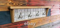 Wall Mounted Reclaimed Wooden Coat Rack with Cast Iron Coat Hooks and Shelf