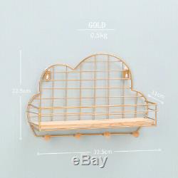 Wall Mounted Shelf Wire Rack Storage Cloud Shaped With Hooks Basket Key Hanger