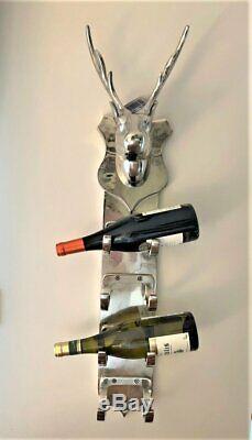 Wall Mounted Silver Stags Head Antler Wine Rack Holder for Four Bottles
