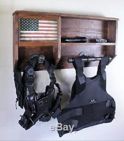 Wall Mounted Tactical Duty Gear Rack and Hidden Gun Safe