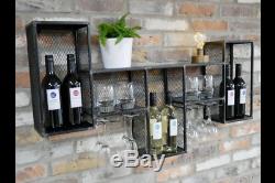 Wall Mounted Wine Cabinet, Drinks & Glasses Rack Bar Metal Industrial Distressed
