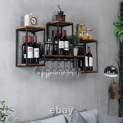 Wall Mounted Wine Rack Bar Drink Bottle Storage Shelf Glass Holder Display Black