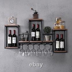 Wall Mounted Wine Rack Bar Drink Bottle Storage Shelf Glass Holder Display Black