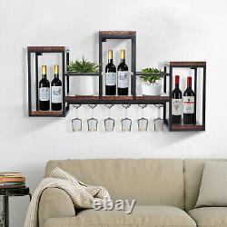 Wall Mounted Wine Rack Bar Drink Bottle Storage Shelf Glass Holder Display Black