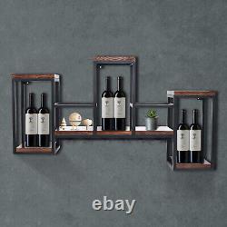 Wall Mounted Wine Rack Metal&Wood Bar Drink Bottle Storage Display Holder Shelf