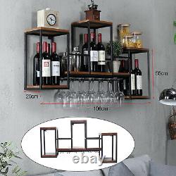 Wall Mounted Wine Rack Metal&Wood Bar Drink Bottle Storage Display Holder Shelf