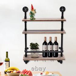 Wall Mounted Wine Rack with Glass Holder Metal Champagne Bottles Storage Shelf
