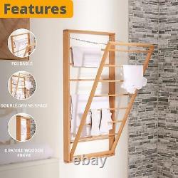 Wall Mounted Wood Dryer Drying Rack Clothes With Double Side Rails Space Saver