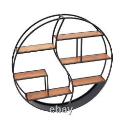 Wall Mounted Wooden Stand 6-Compartment Round Hanging Shelf Home Display Rack