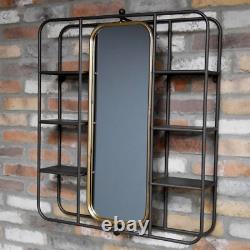 Wall Shelf With Adjustable Mirror Industrial Display Shelf Metal Storage Rack
