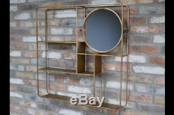Wall Unit With Mirror Metal Gold Finish Shelves Storage Rack Organise Furniture