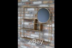 Wall Unit With Mirror Metal Gold Finish Shelves Storage Rack Organise Furniture