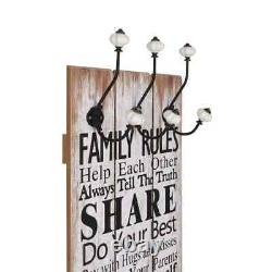 Wall-mounted Coat Rack with 6 Hooks 120x40 cm FAMILY RULES