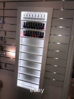 Wall mounted nail polish rack display frame white high gloss with led lighting