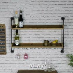Wall mounted rustic industrial wine rack glass holder utility shelving kitchen