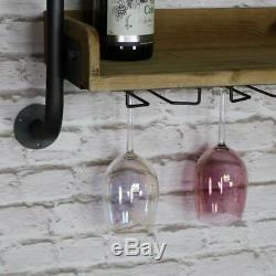 Wall mounted rustic industrial wine rack glass holder utility shelving kitchen