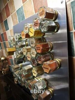 Wall mounted spice rack with 35 x 4oz magnetic airtight jars on a 40cm sq board